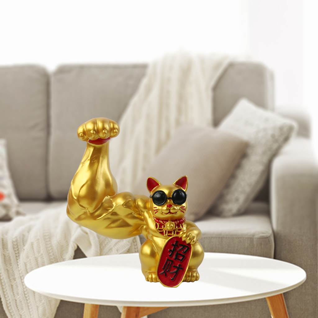 Strong Arm Lucky Cat Figurine Statue Shop Openning Gift Welcome Cat Ornament