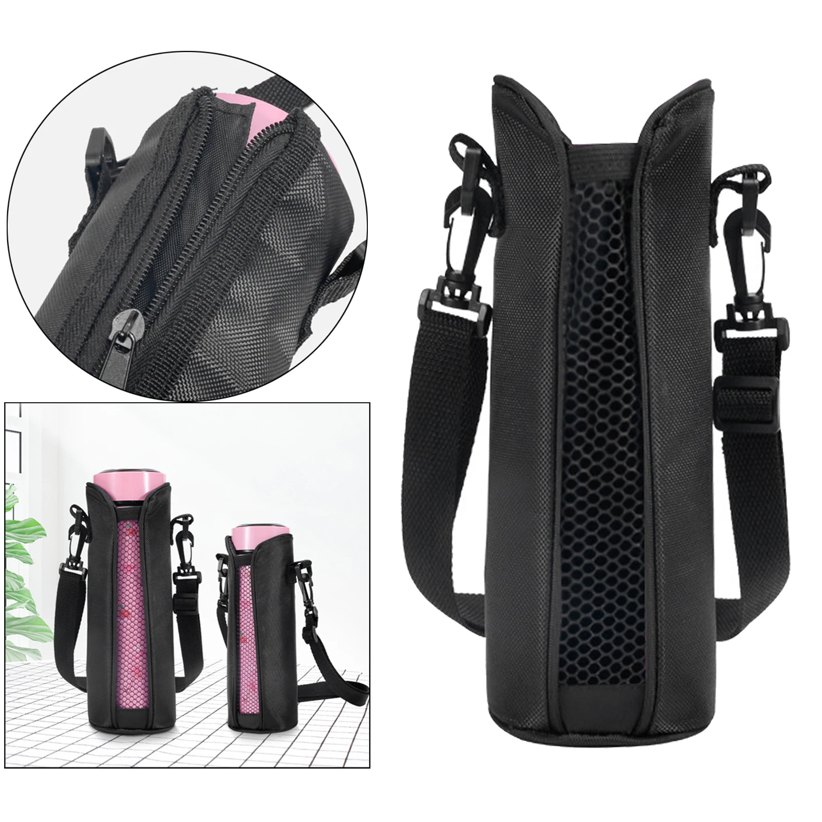 Water Bottle Cover Pouch Drawstring Adjustable Strap Shoulder Bag Holder Carrier 