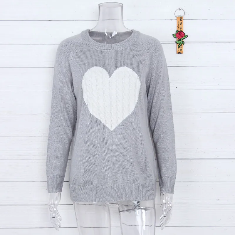 woolen sweater Ladies Long Sleeve Knitwear  Leisure Color Valentine's Day Matching Heart Pattern Round Collar Pullover Sweater Knitted Top turtleneck