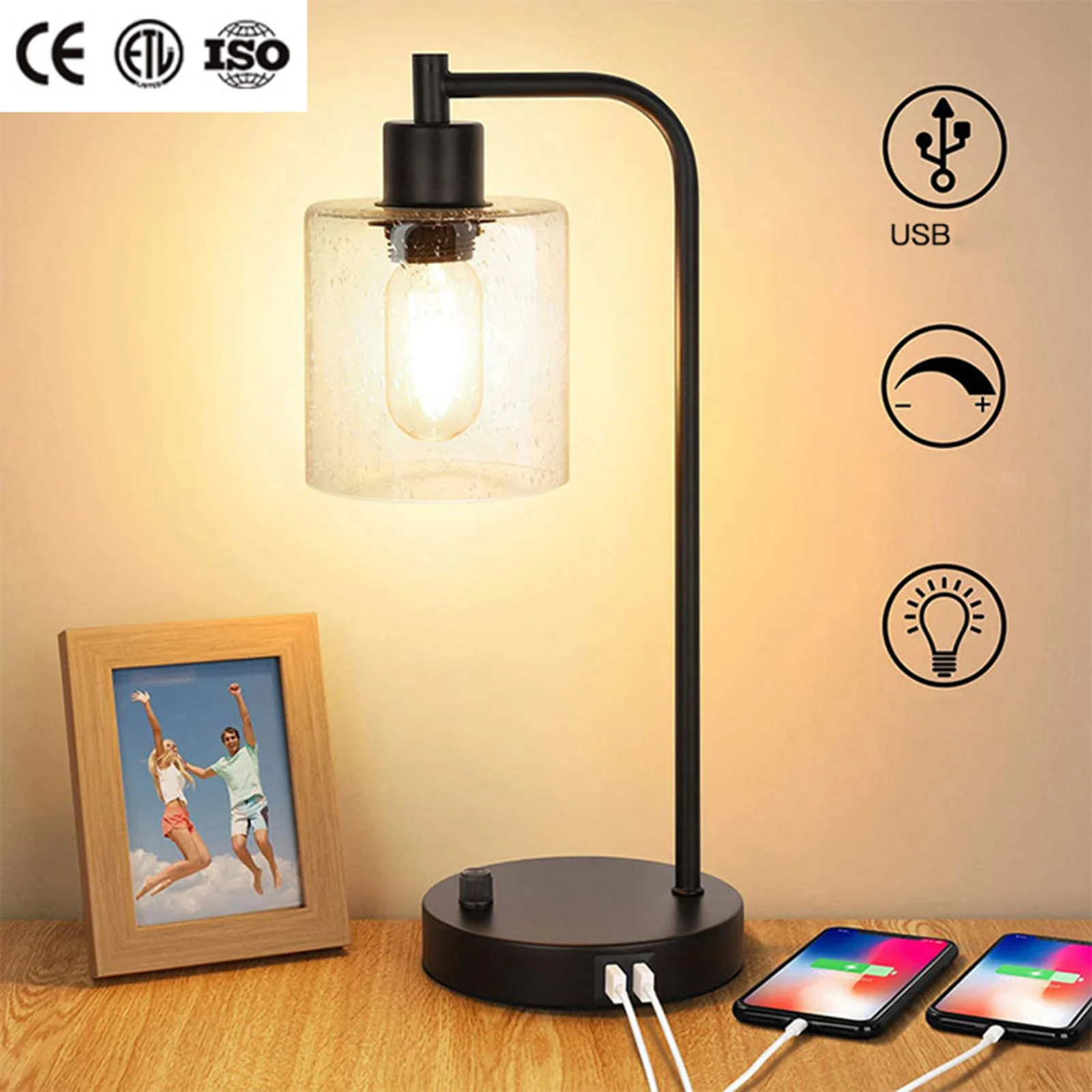 LED Bedroom Bedside Desk Reading Lamp Adjustable Table Study Lights, US Plug