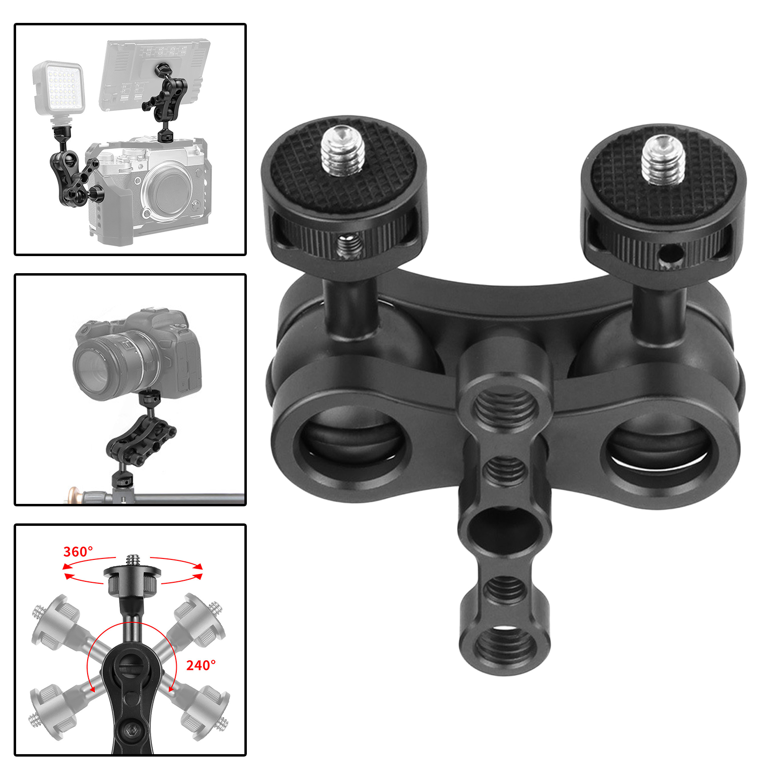 CNC Aluminium 360° Arm Monitor Mount w/Double Ballheads for Audio Recorders