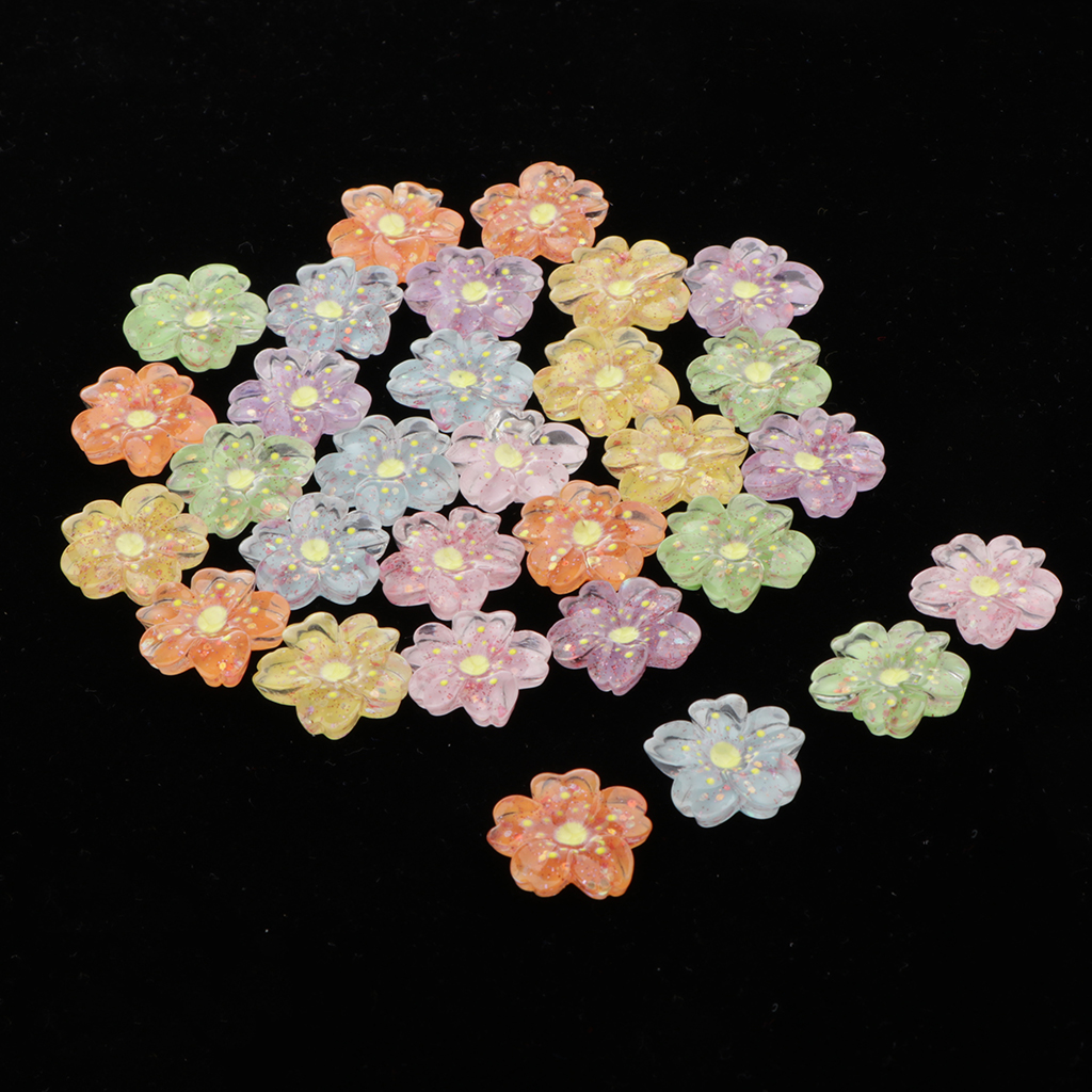 30pcs Colorful Sakura Shape Flatbacks Resin Flatback Cabochons Pouch Decoration Diy