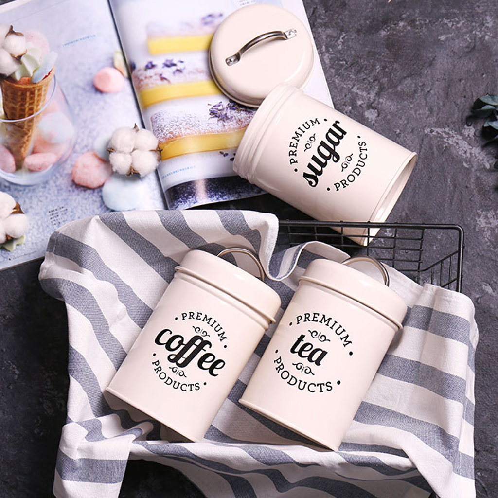 Kitchen Canisters Set Vintage Tea Coffee Sugar Stackable Food Storage Pot