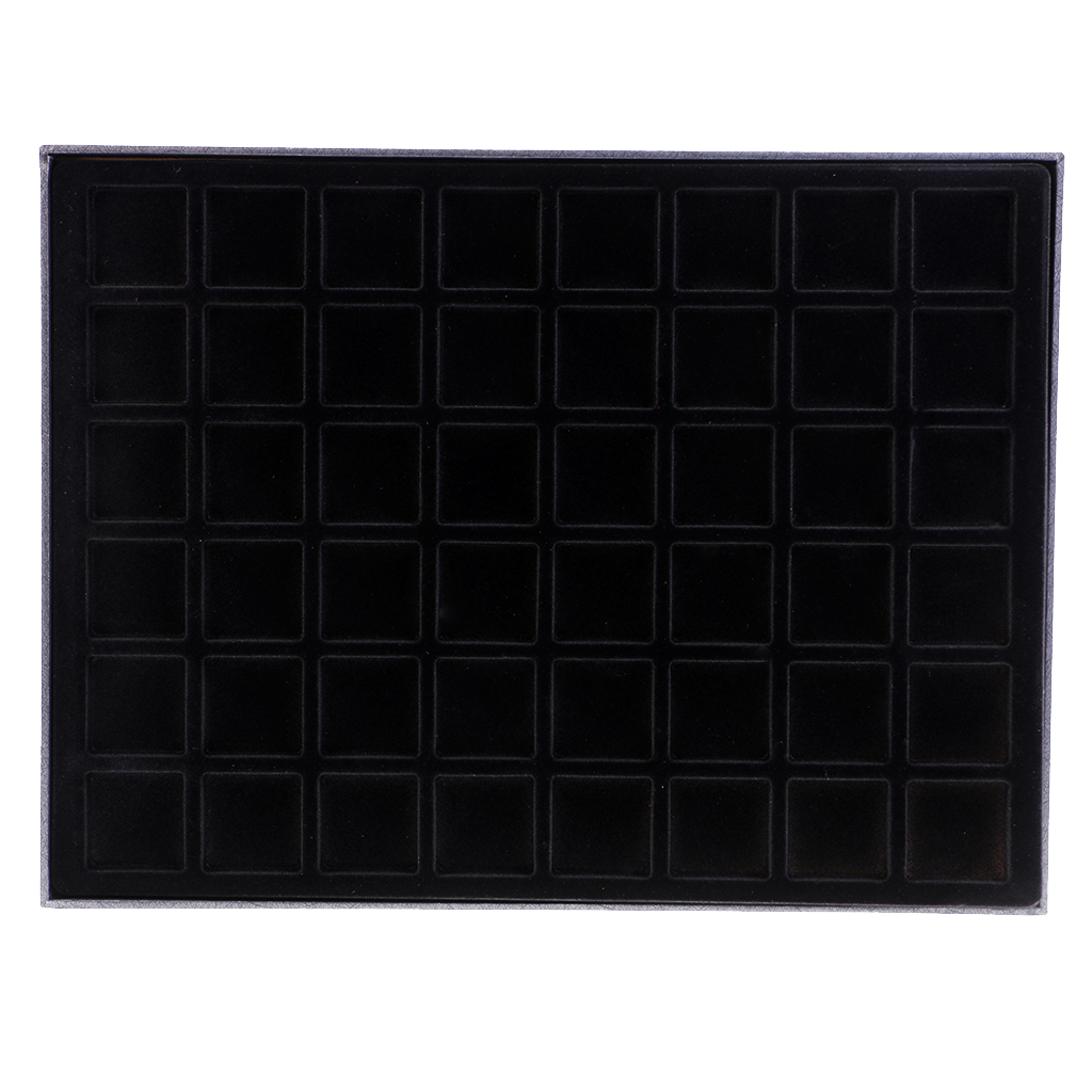 48 Grid Velvet Frame Coin/ Jewelry Showcase Display Tray Case for Store Supplies 36x36mm -Black