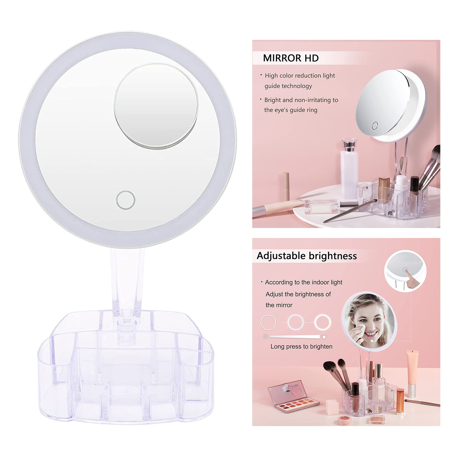 Makeup Mirrors with 26x LED Lights Lighted Cosmetic Mirror w/ Detachable 10X Magnification Light Up Mirror