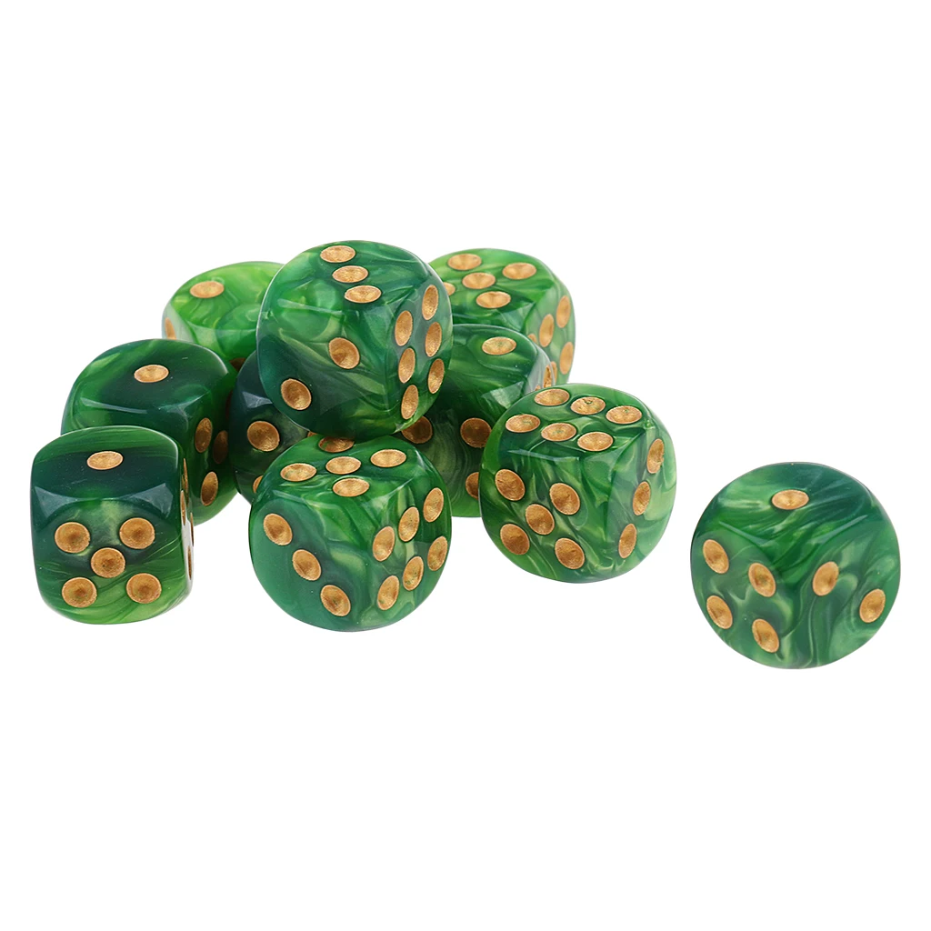 Pack of 10 D6 Dice Set 16mm for RPG Rounded Acrylic-Choice of 6 ColorS