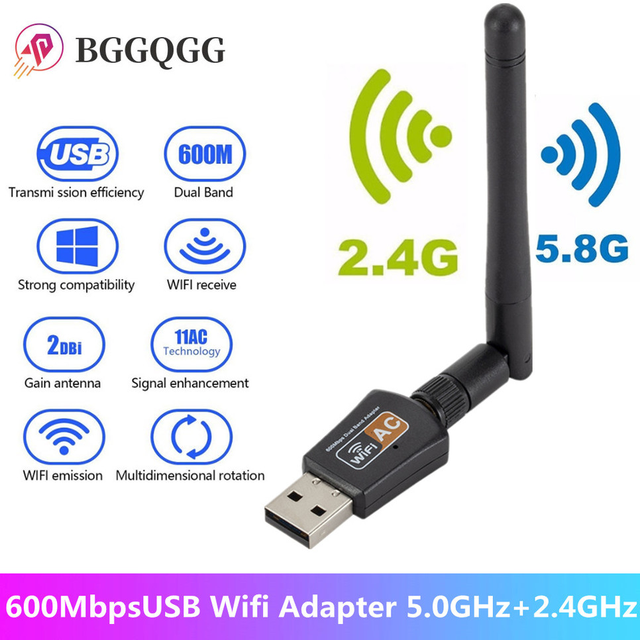600Mbps Dual Band USB WiFi Adapter - 2.4GHz & 5GHz Wireless Dongle With Antenna For PC Desktop | 802.11AC WiFi Booster