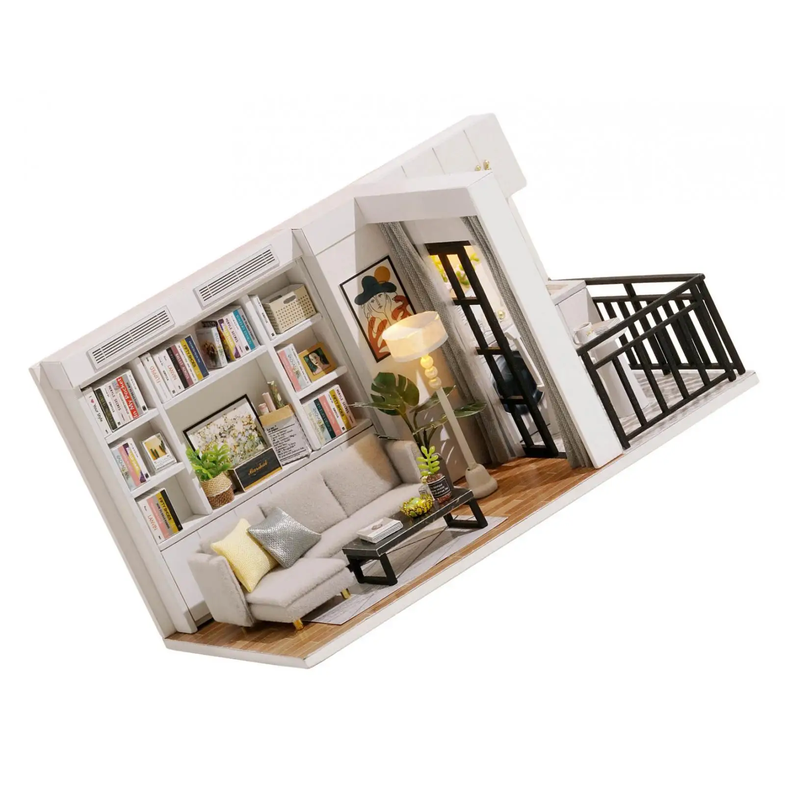 1:32 DIY 3D Wooden Miniature Dolls House with Furniture Building Modern Living Room Puzzles Kit Gift