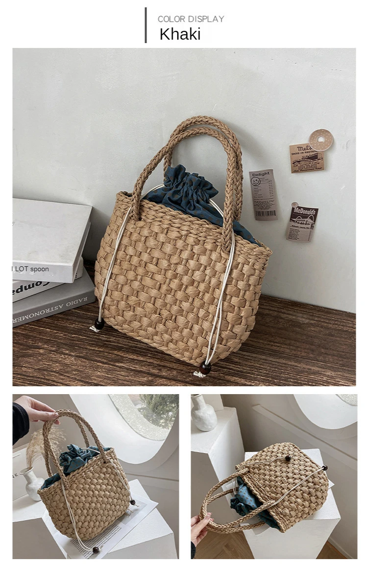 Mini Korean Style Straw Bucket Bag for Summer 2021