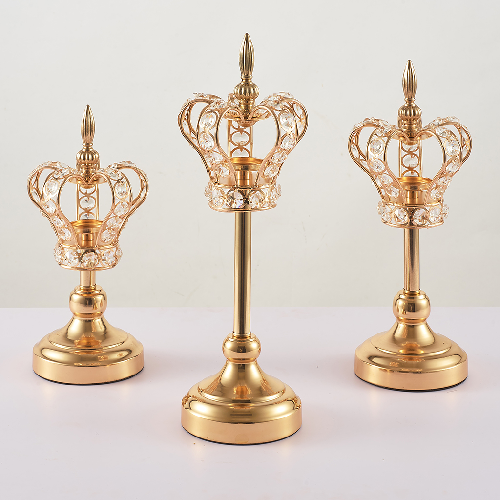 Candlestick Gold Crown Candle Holder Elegant Wedding Centrepiece High Stand