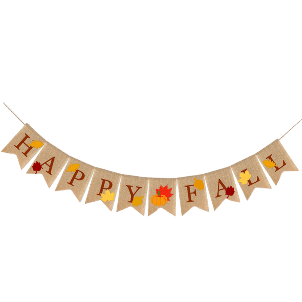 Rustic Happy Fall Banner with Leaf Bunting Flag Hanging Fall Mantel Party