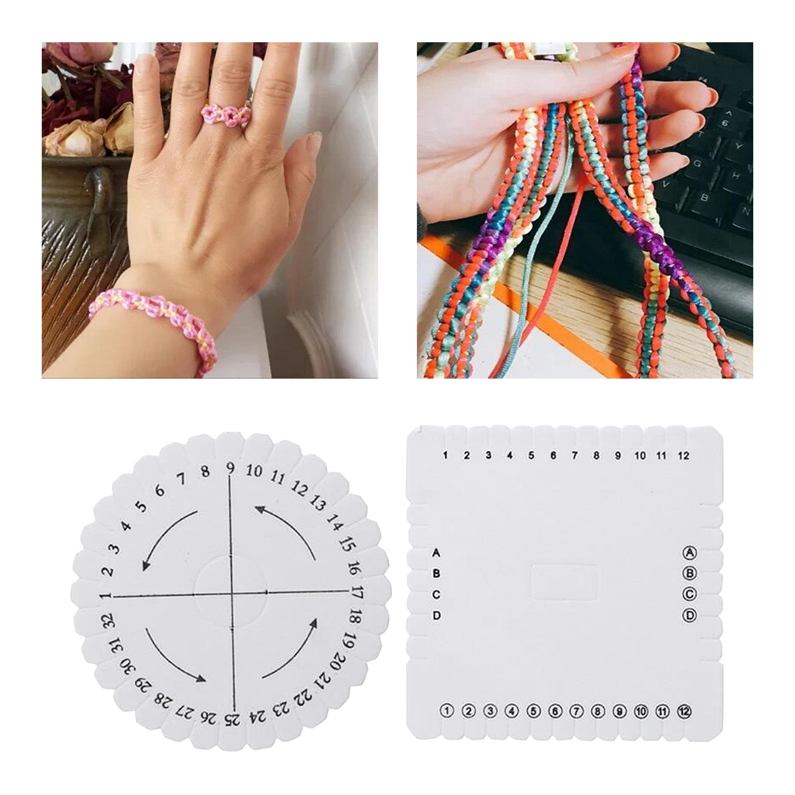 2pcs Round Braiding Disc Square Kumihimo Beading Cord Disk Braiding Plates Handmade DIY Bracelet Braided Weaving Board