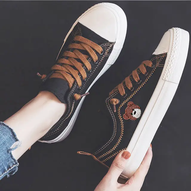 Summer New Canvas Shoes Women Korean Breathable Casual Sport Shoes Fashion  Lace Up Flat Tennis Sneakers Female Vulcanized Shoes
