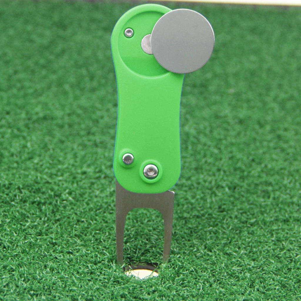 Metal Golf Divot Tool Green Repair Fork Pitch Mark Magnetic Curved Spit for Golf Club