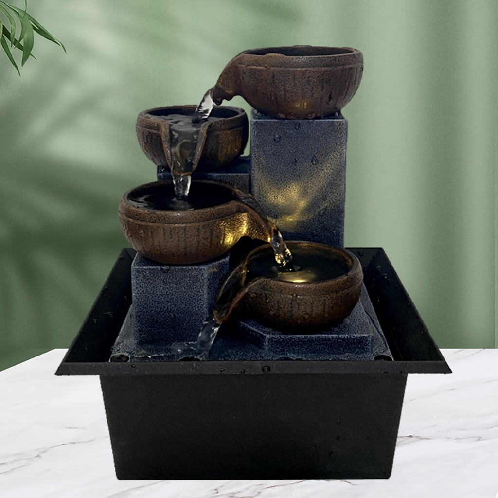 1pc Decorative Indoor Fountain Tabletop Water Fountain 5-Step Feng Shui Ornaments Compact Decor Arts Housewarming Gifts