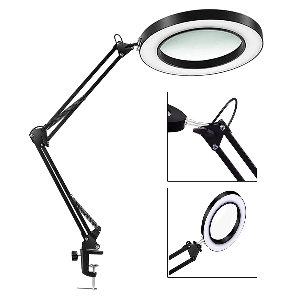 LED 5X Magnifier Lamp Eye-Caring Reading Magnifying Lamp 3-Color Modes Light