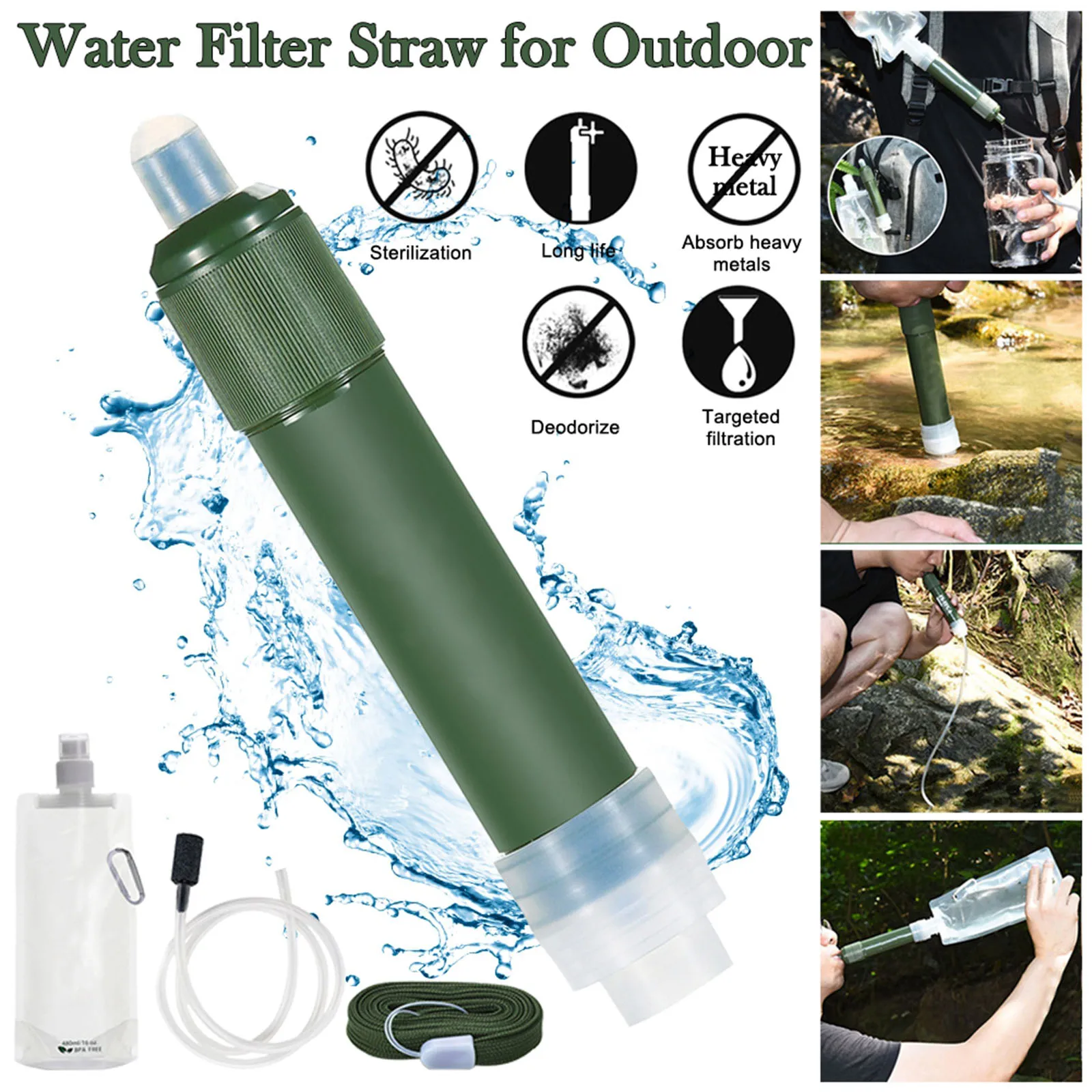 Outdoor Survival Water Filter Straw Purifier Filtration System Preparedness