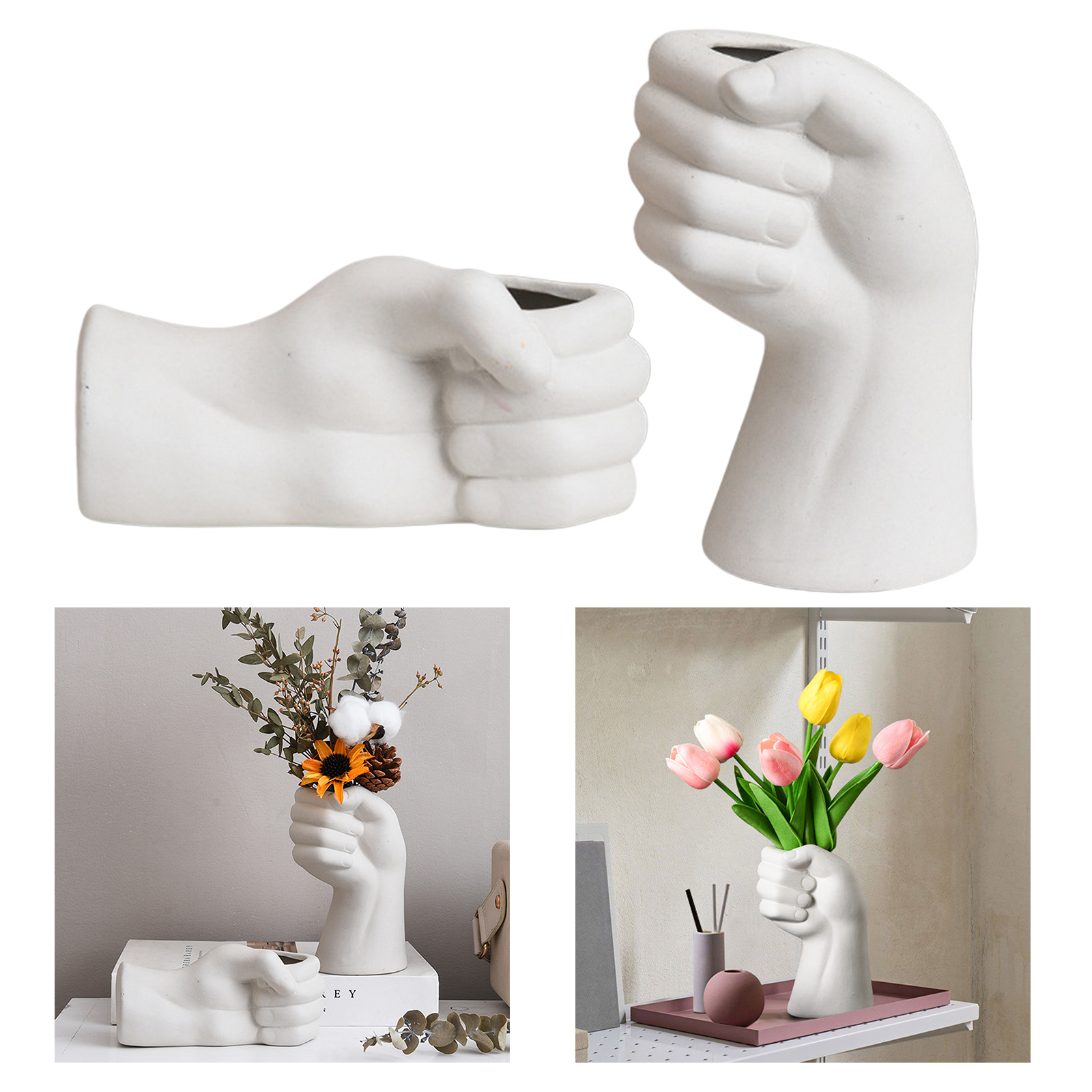Creative White Ceramic Flower Vases Nordic Hand Shape Vase Sculpture Shelf Desktop Plant Pot Modern Home Office Art Decor Gifts