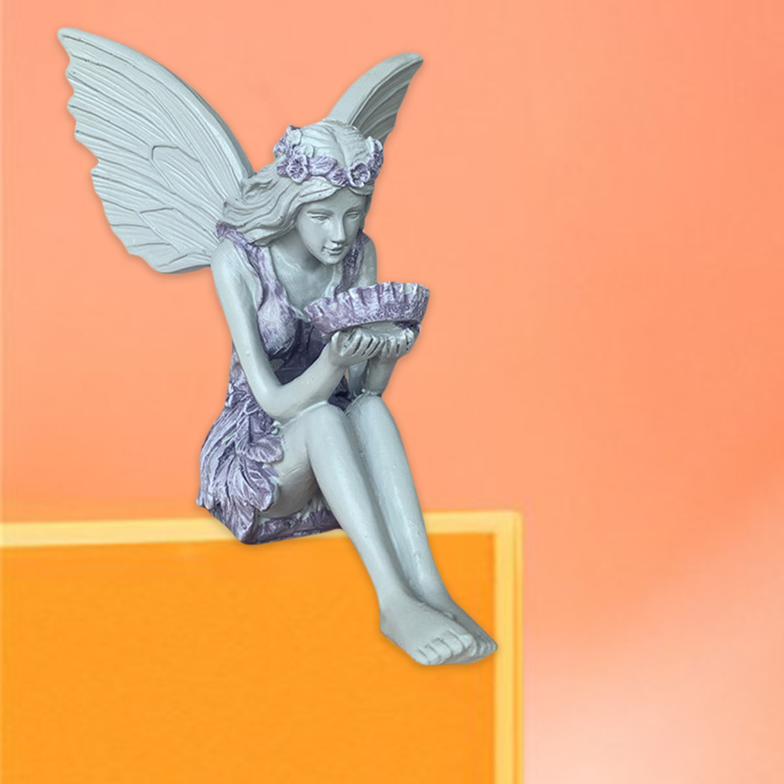Flower Fairy Statue Fountain Pond Ledge Fairy with Wing Garden Statues Home