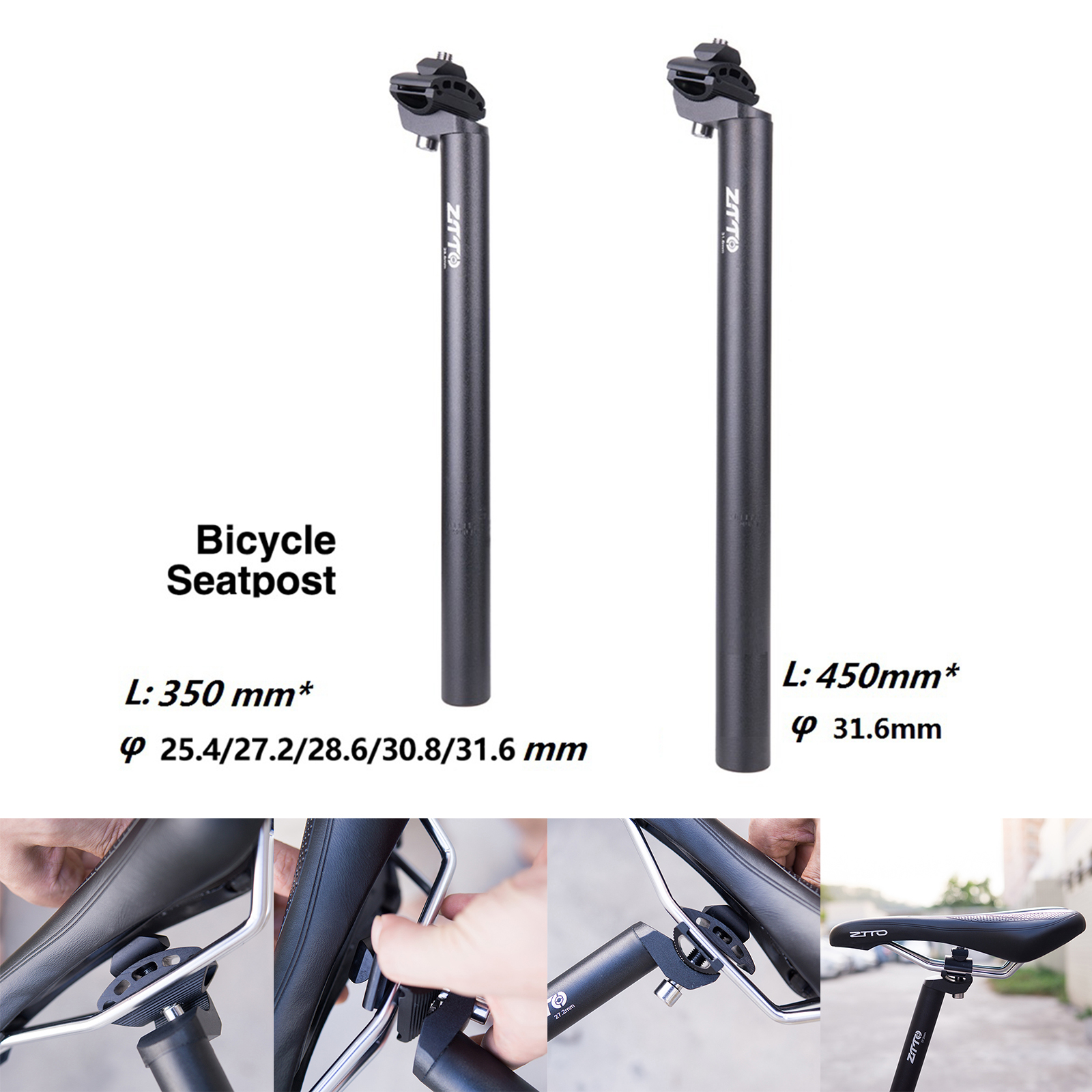 Bike Bicycle MTB Replacement Long Seatpost Seat Post (350mm 450mm)  25.4 27.2 28.6 30.8 31.6mm for Mountain Bike Road Cycling