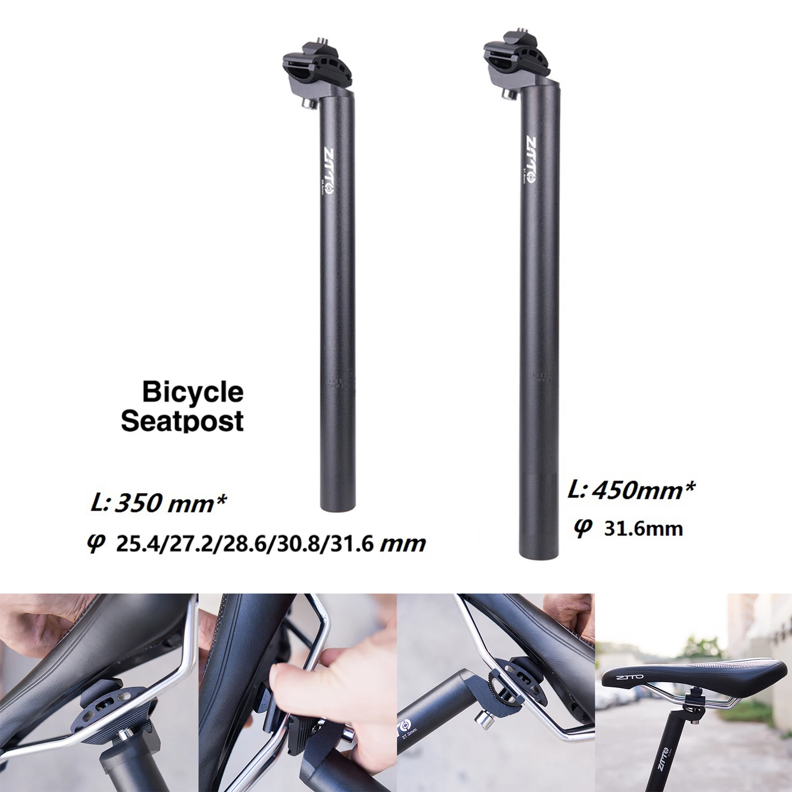 Bike Bicycle MTB Replacement Long Seatpost Seat Post (350mm 450mm) φ 25.4 27.2 28.6 30.8 31.6mm for Mountain Bike Road Cycling