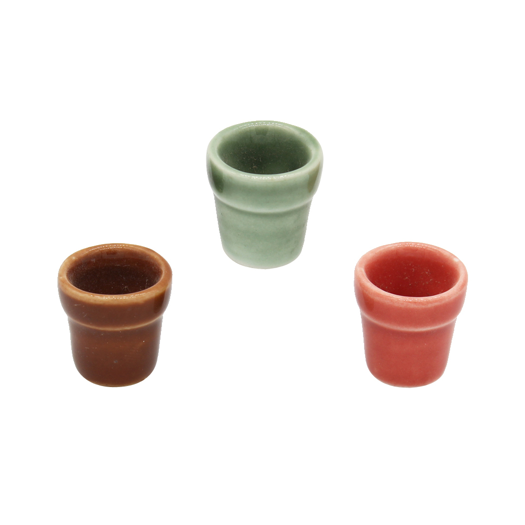 Mini Ceramic Flowerpots Models For 1/12 Dollhouse Garden Accessories 3 Piece