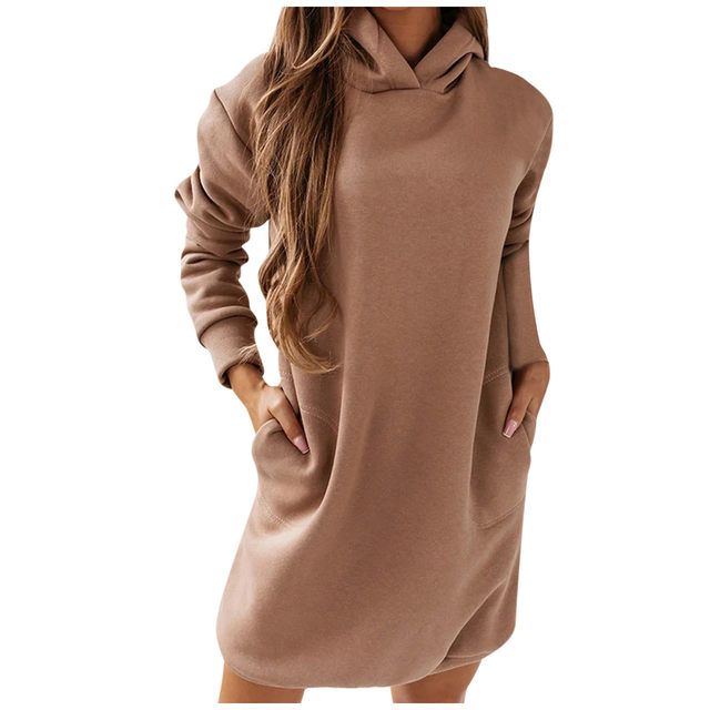 Womens Winter Warm Long Sleeve Hoodies Dress Solid Color