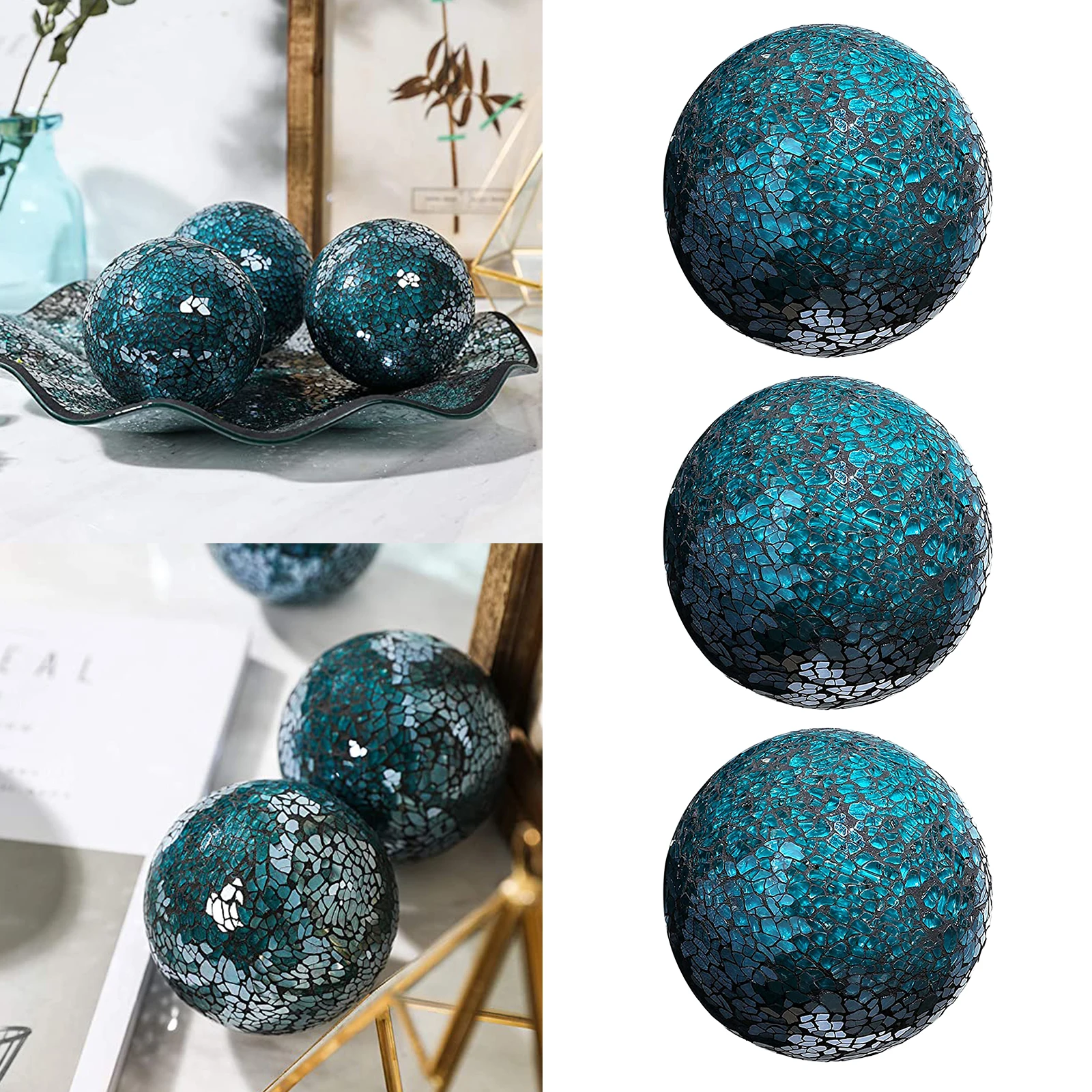 3pcs Decorative Glass Mosaic Mirror Balls 10cm Home Sphere Ball Ornaments for Living Room Table Centerpiece Decorations