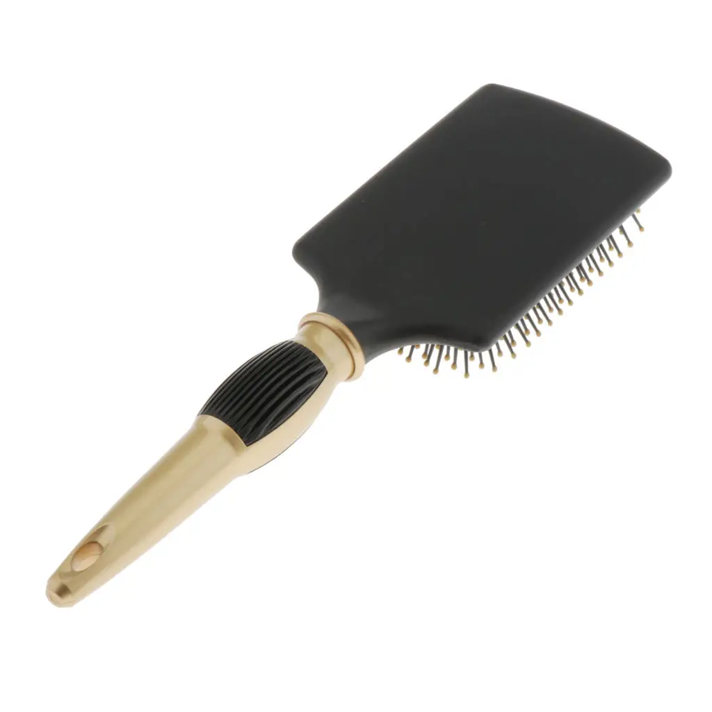 Barber Styling Massage Cushioned Paddle Brush for Blow Drying Curling Gold+Black