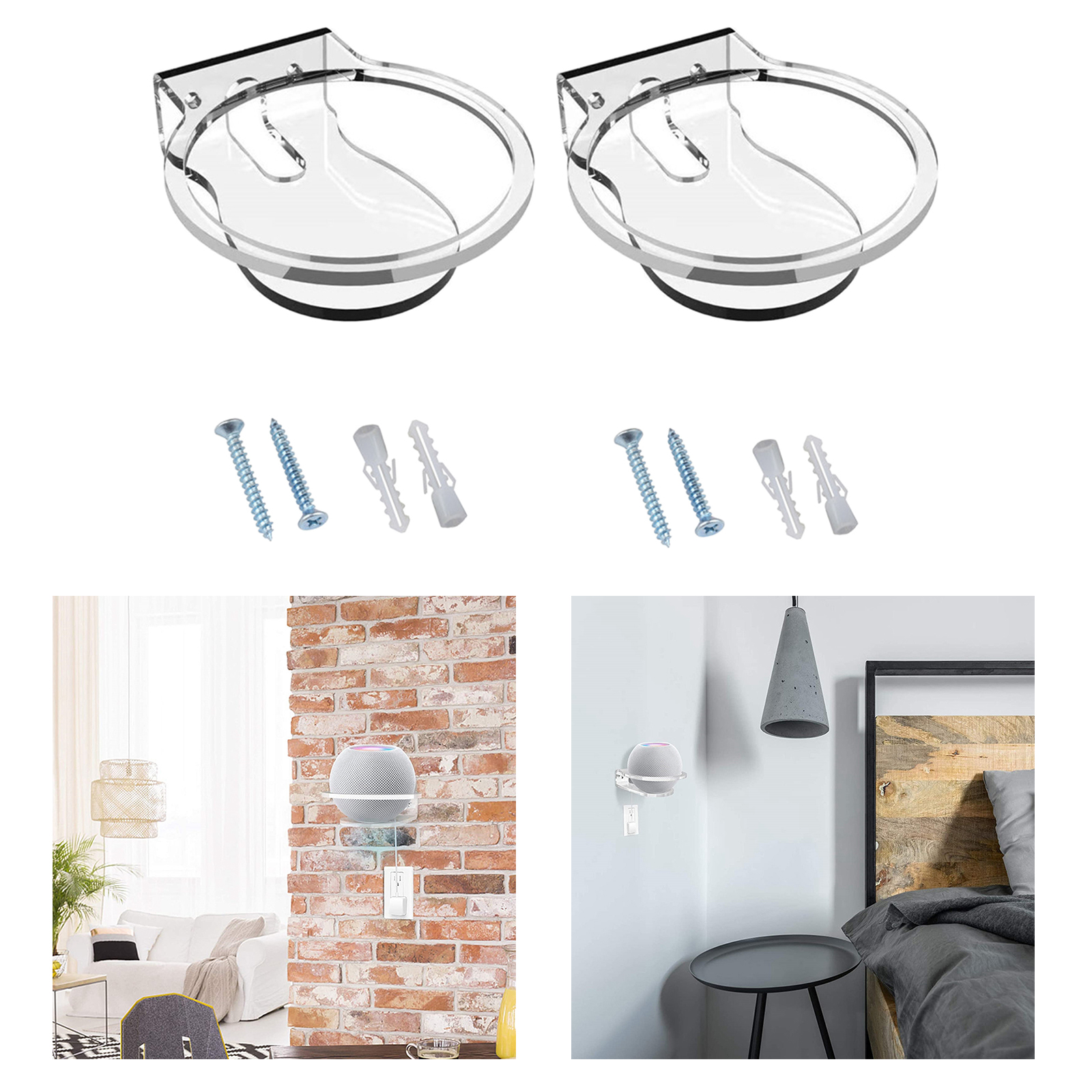 Clear Speaker Wall Mount Stand Holder for  Mini Wall Stand Cord Management Punch-Free