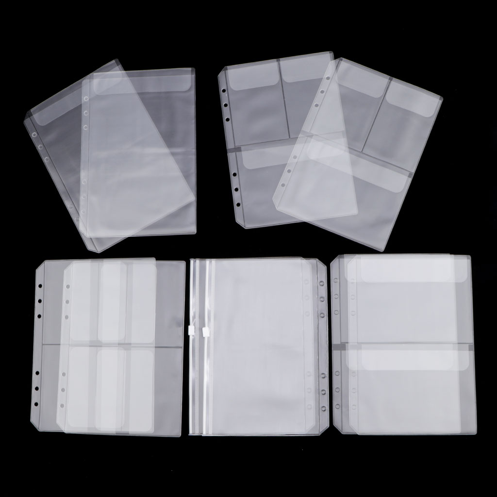 10Pcs A5 Clear PVC Binder Pockets Fit for 6 Rings Notebook Documents Cards Collection Bag