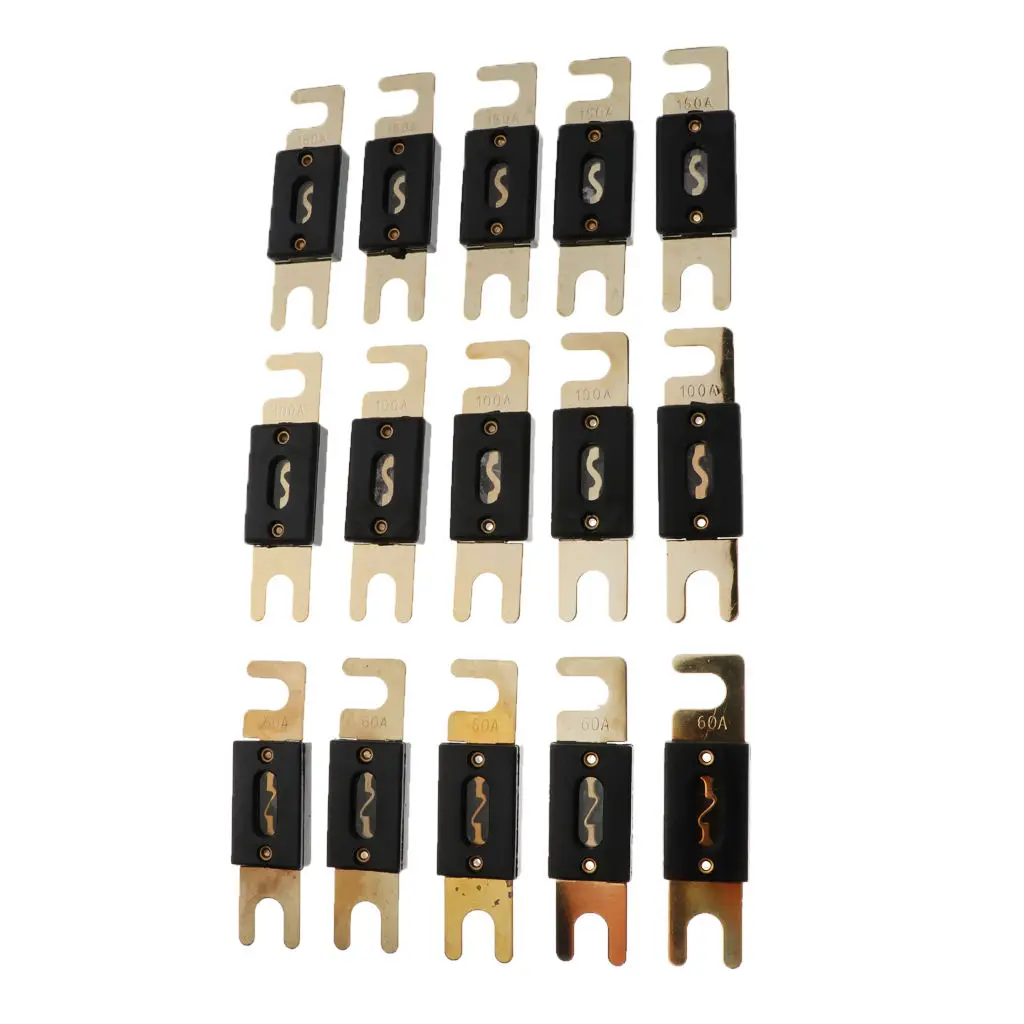 15 Pieces Gold Plated 60A 100A 150A Car Stereo Audio ANL Blade Fuse Power