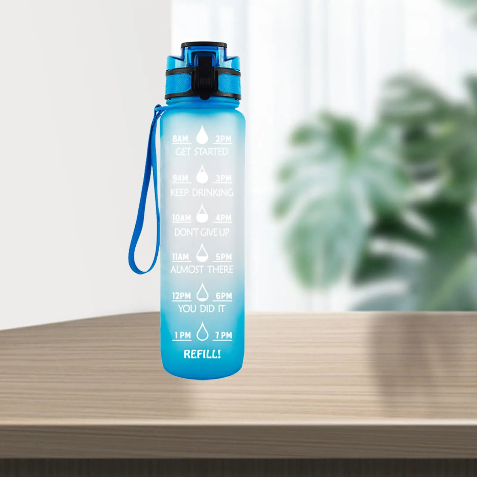 Water Bottle with Time Marker, 34 oz Motivational Water Bottle, BPA-free Tritan Plastic, Wide Mouth, for Fitness Gym Sports