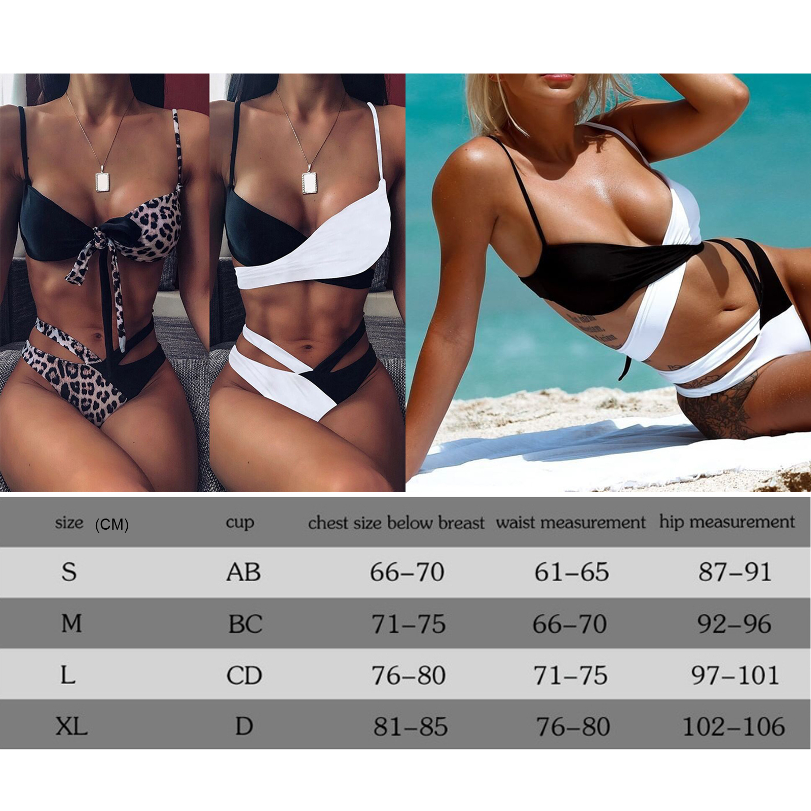 Womens Bikini Tankini Women Leopard Print Bathing Two Piece Swimsuit Ladies Swimwear Beach Travel Swim Pool Backless Bra Bottoms