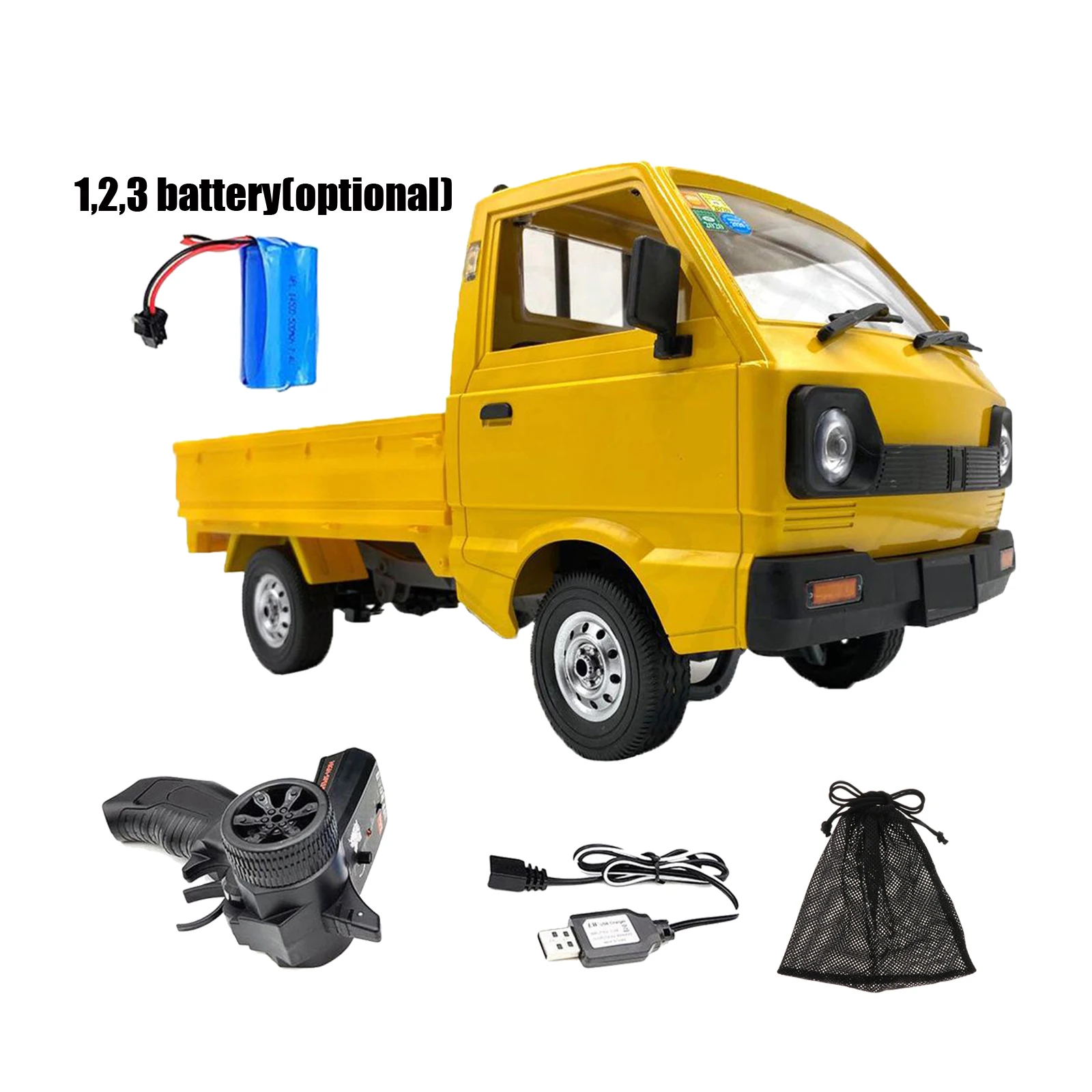 With Battery WPL D12 1/10 4WD  RC Truck Car LED Light Hobby Toy Yellow