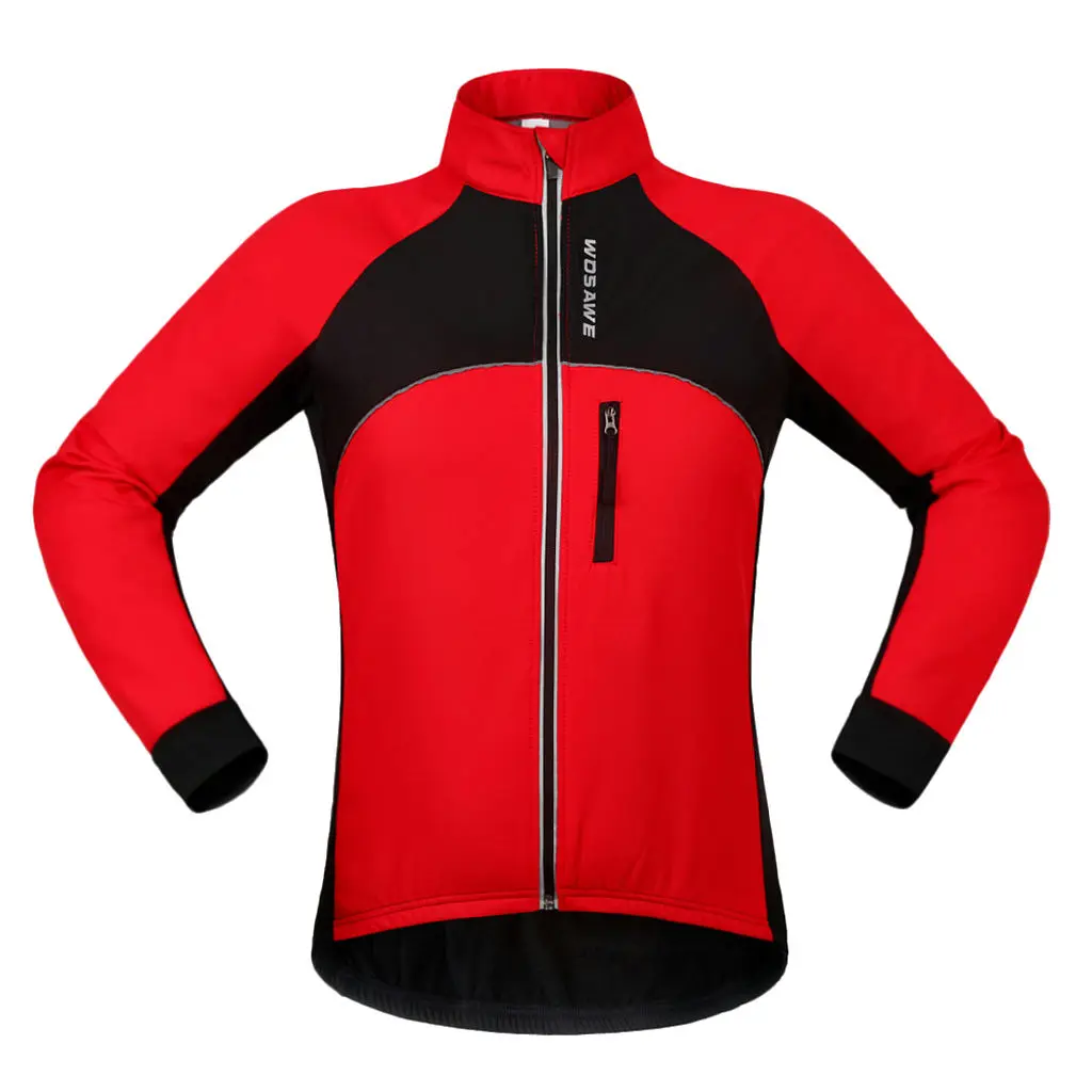 Windproof Outdoor Sports  Thermal Fleece Cycling Jacket Sportswear with Reflective Zipper Red