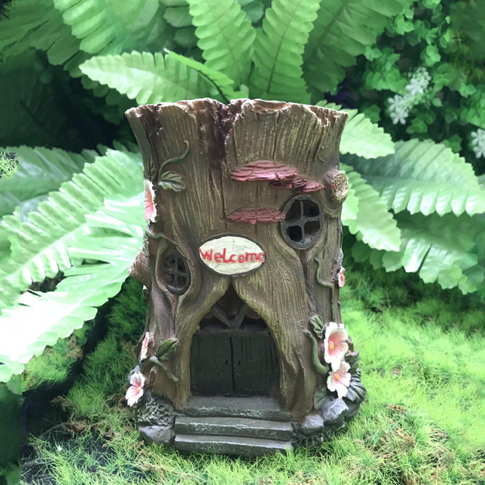 Mini Resin WELCOME Tree, Rustic Indoor Outdoor Beach Theme Room Home Decors, Garden Desktop Statues Yard Decorations