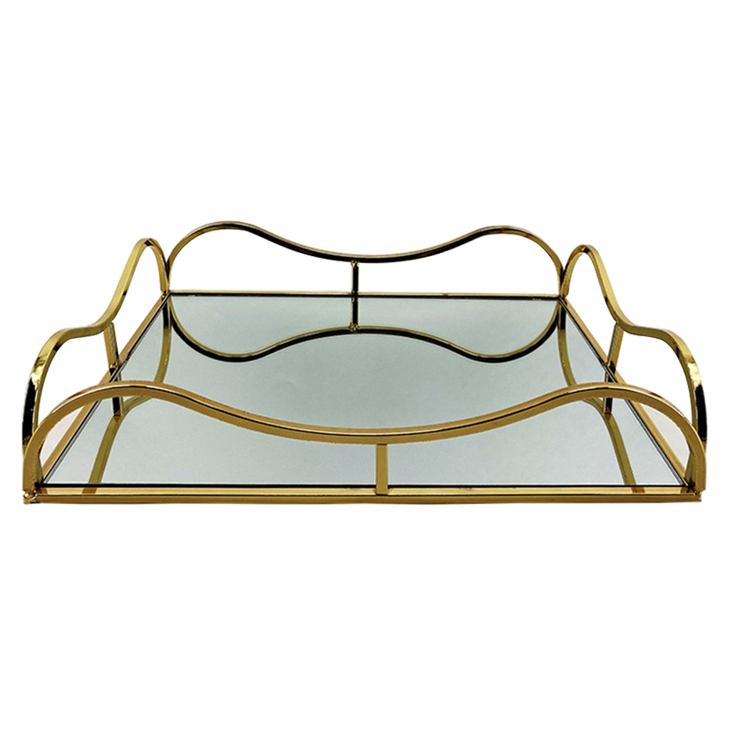 Metal Glass Jewelry Display Plate Geometric Tray Mirror Gold Jewelry Storage Ring Dish Decoration Shelf