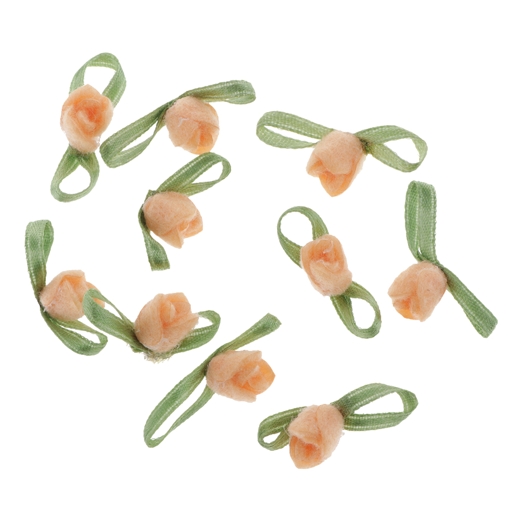 10x Felt Satin Ribbon Rose Flowers Bowknot Embellishments for Wedding Party