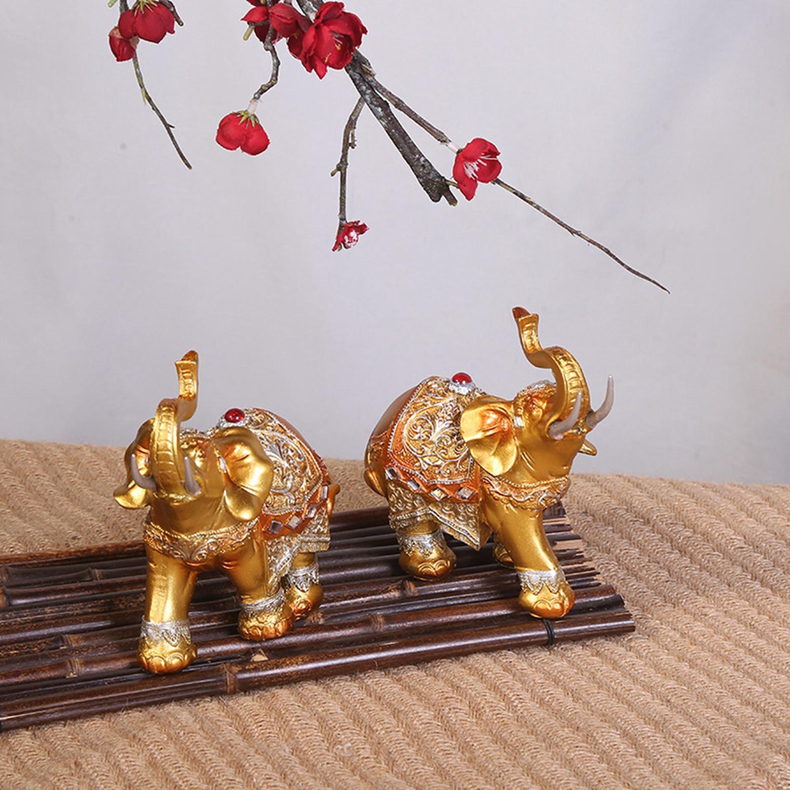 Resin Golden Elephant Statue Collectible Feng Shui Crafts for Father Mom Family Friends