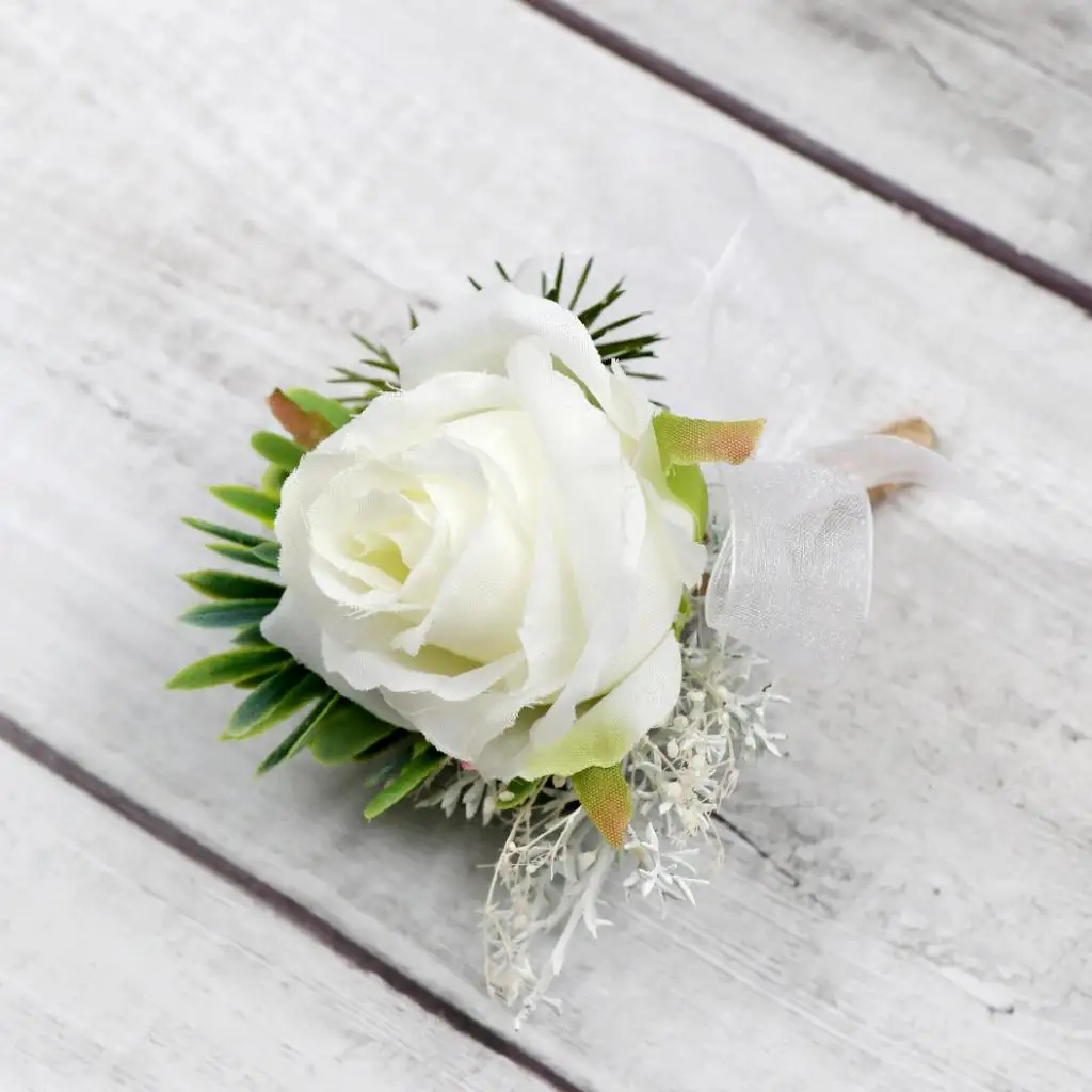 Boutonniere for Men Handmade Wedding Flowers Lapel Pins  Corsages Brooch Bouquet for Suit - White Rose