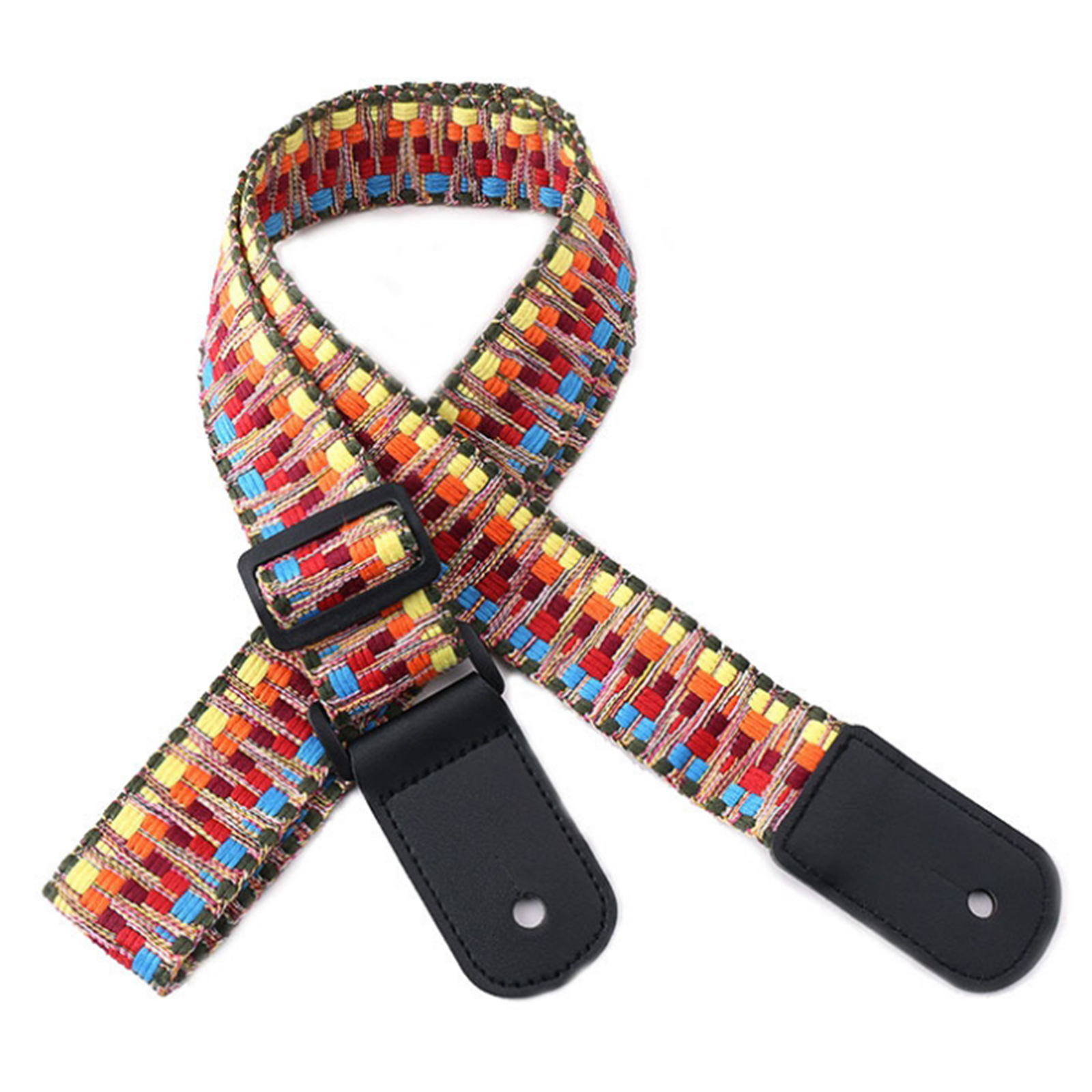 Adjustable Guitar Bass Strap w Leather Ends Stripy Pattern for Ukulele Banjo