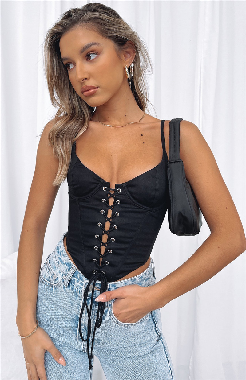 Verão corset crop topos feminino cor sólida