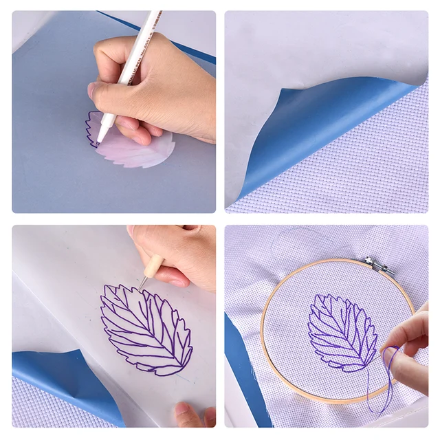 10pcs Embroidery Patterns Transfer Paper with Embossing Stylus  Water-Soluble Tracing Paper Cross Stitch Drawing for Home Sewing