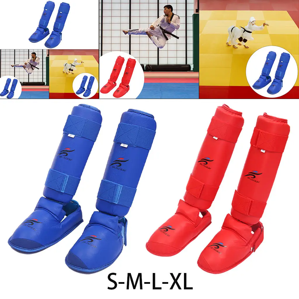 Shin Guards Leg Instep Protection Taekwondo Kung Fu Muay Thai Foot Ankle Protective Gear Karate for Sparring Training Equipment