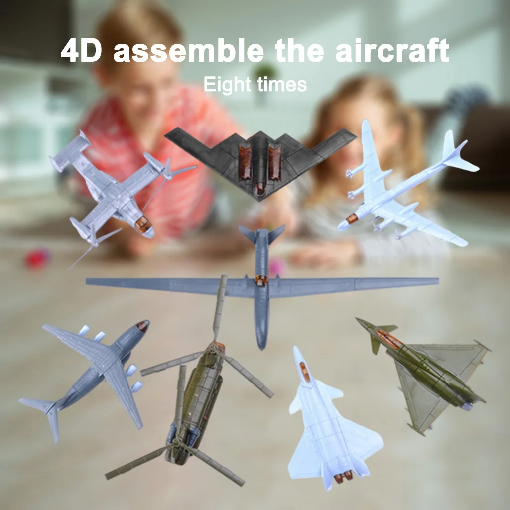 8pcs DIY 4D Modern Helicopter Aircraft Heavy Fighter Puzzle Assembly Miniature Building Set Toys Collectibles Home Decor