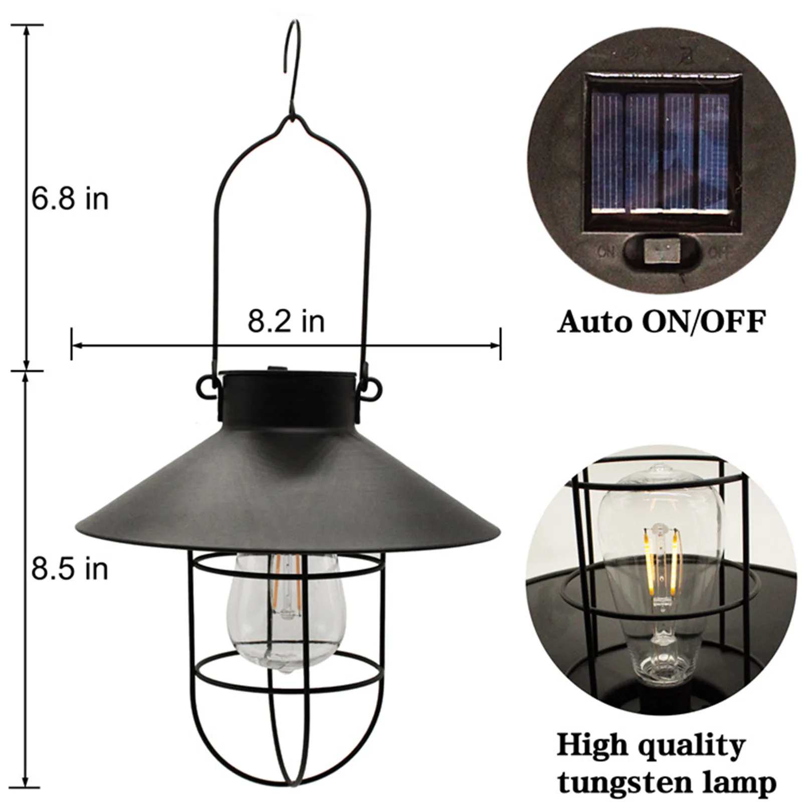 Retro Solar Power Lantern Lamp Waterproof for Patio Yard Terrace Fence