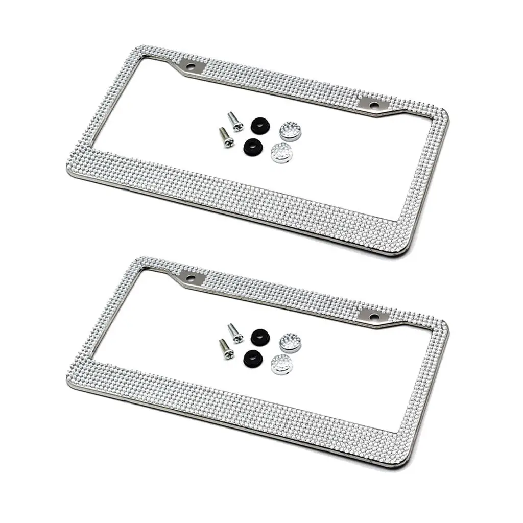 2-Pack Universal Bling Diamond Crystal License Plate Frame Front with Screws