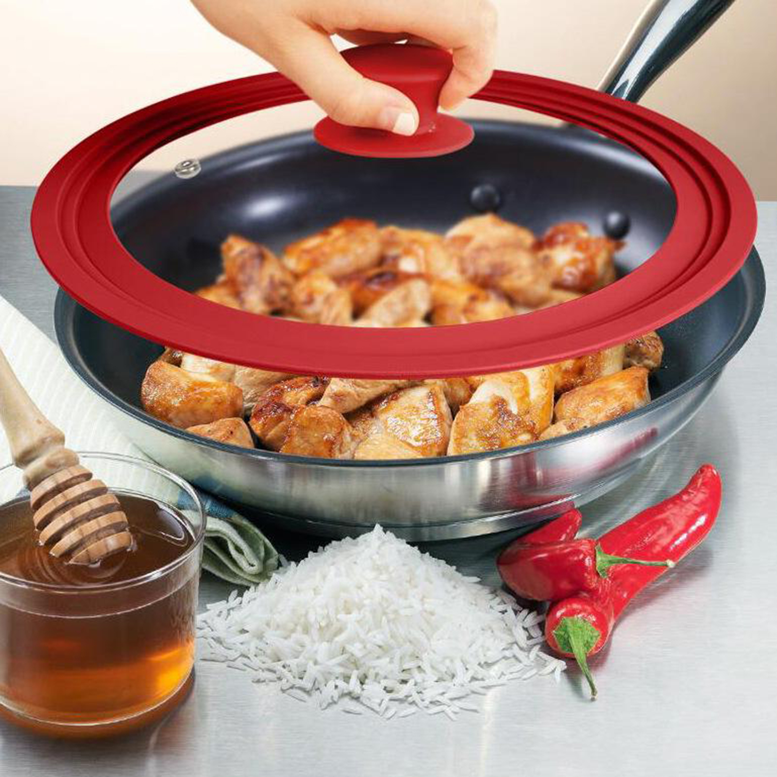 Universal Silicone Glass Lid Cover Heat-Resistant with Steam Hole for Cooking Pot Frying Pan Saucepan Round