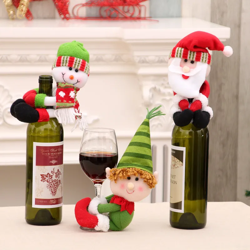 Holiday Wine Bottle Covers Santa Reindeer Snowman Elf 